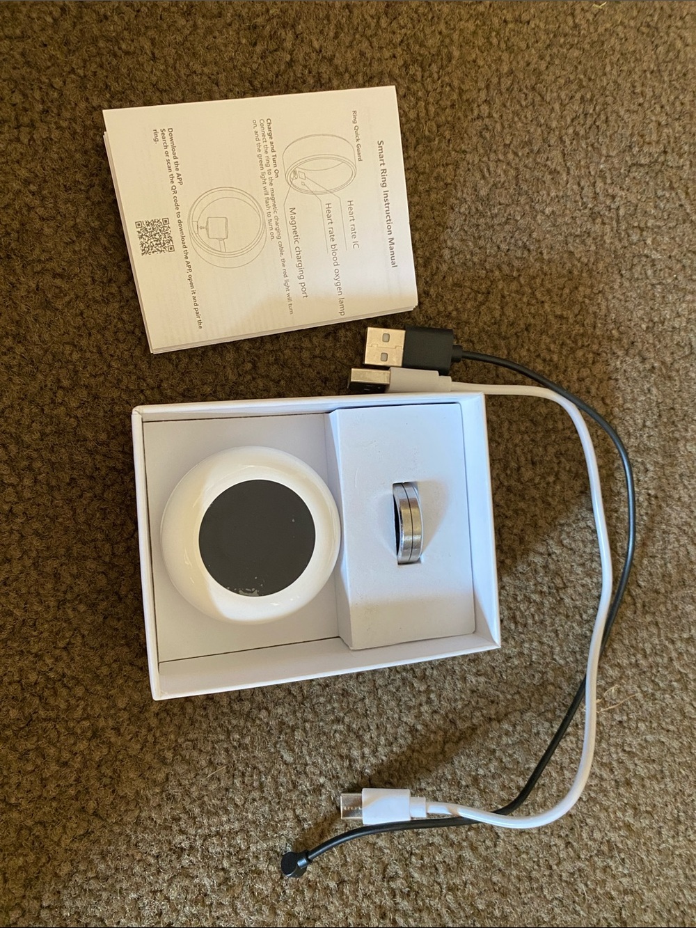 Smart Ring with Charging Dock and Cables